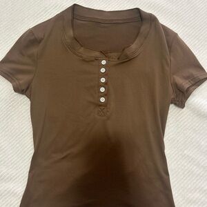 SHEIN Brown Short Sleeve Button-Up Top